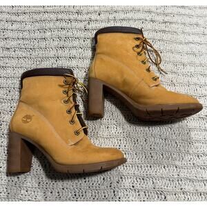 Timberland Tillston Heeled Lace Up Boots Leather Wheat Nubuck Chunky Womens 6.5M